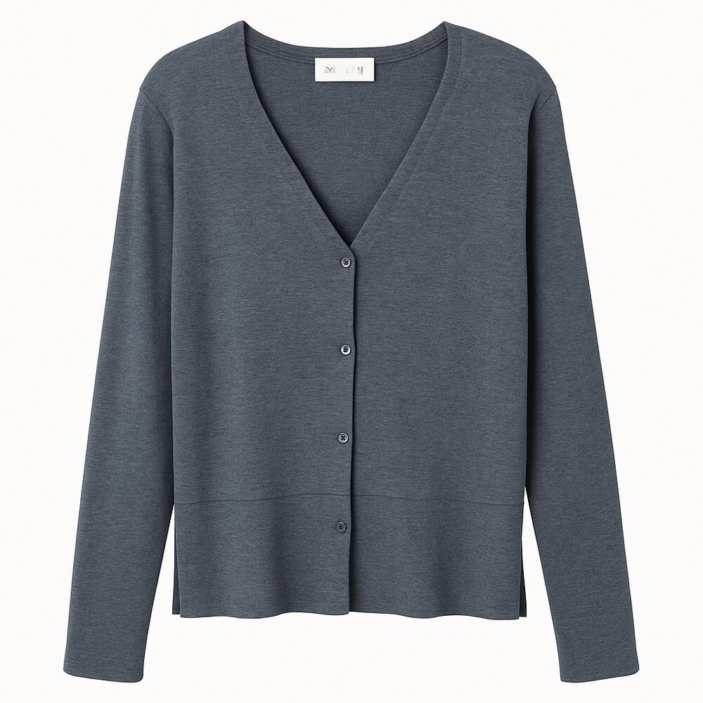 Harlow Heather Charcoal Gray V-Neck Cardigan L Rayon Blend Knit Button Front Top